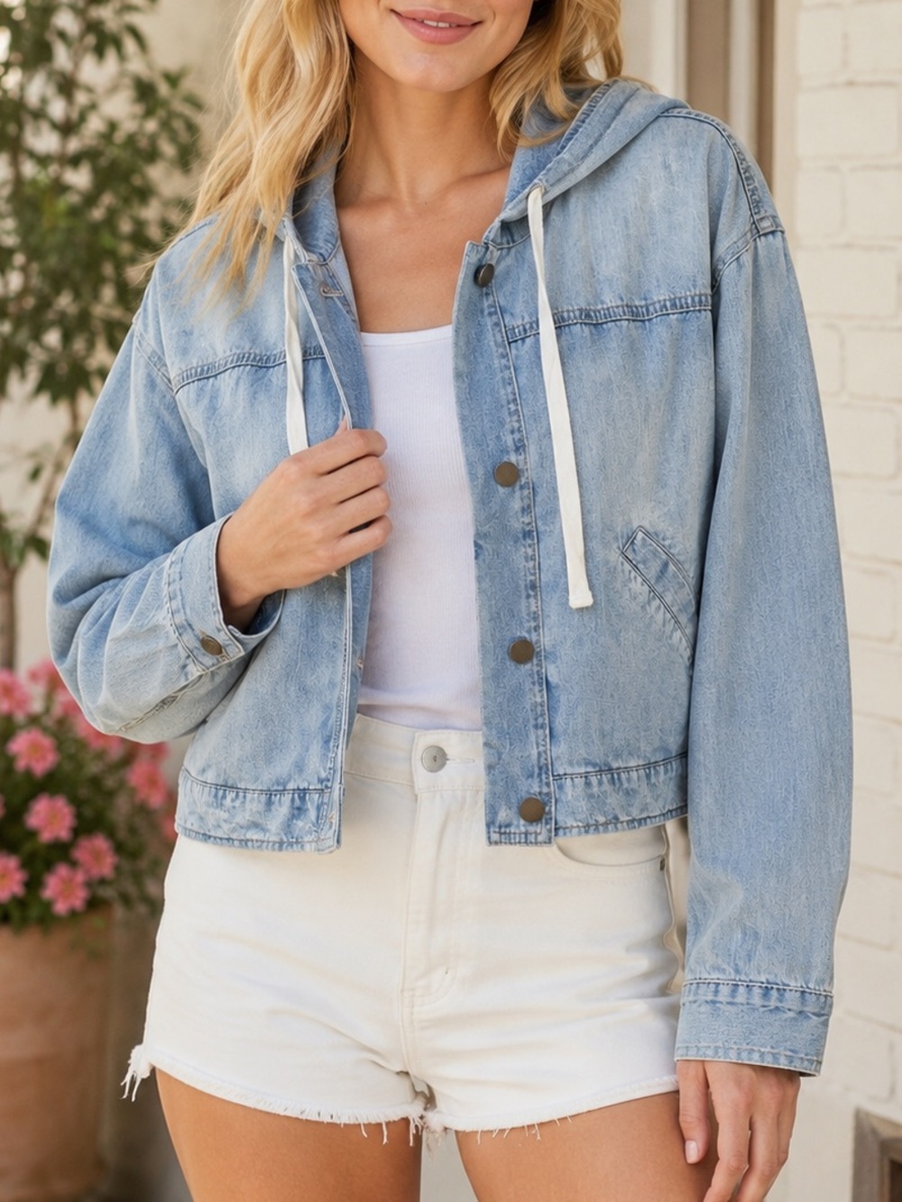 Bethany Mota 100% Cotton Cropped Hooded Denim Medium Jean Jacket Aéropostale